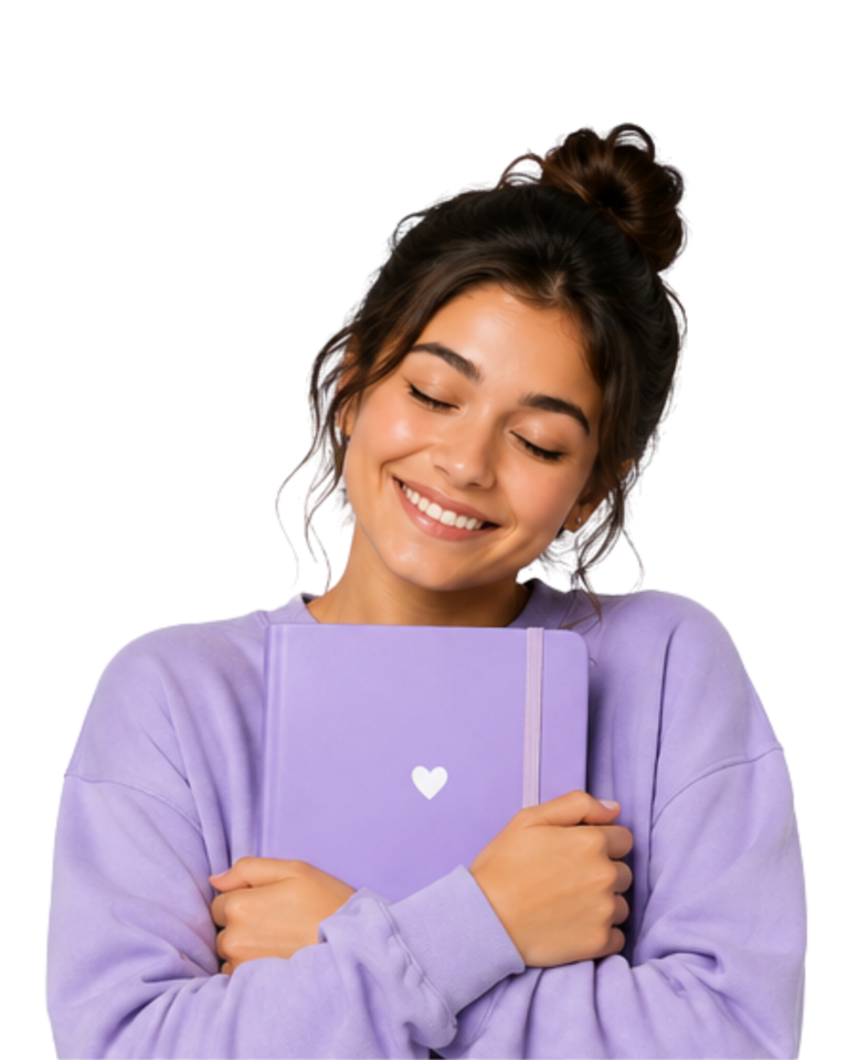Smiling girl hugging a book
